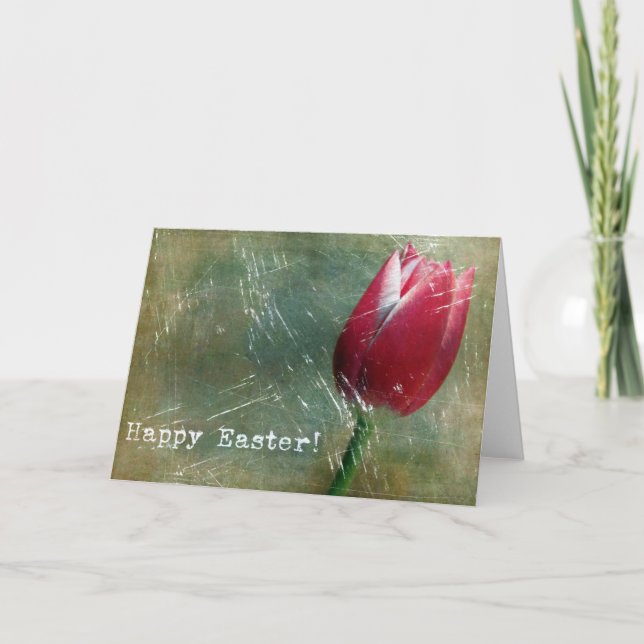 Tarjeta Festiva Tulip Grunge de Pascua (Anverso)