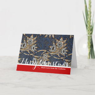Tarjeta Festiva Tulipán de sauce patrón azul floral de William Mor