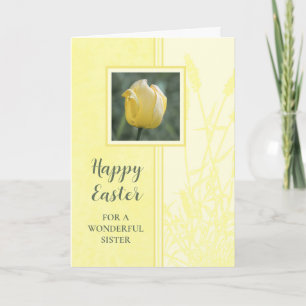 Tarjeta Festiva Tulipanes Amarillos Feliz Hermana de Pascua