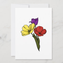 Tarjeta Festiva Tulipanes coloridos en amarillo morado y rojo