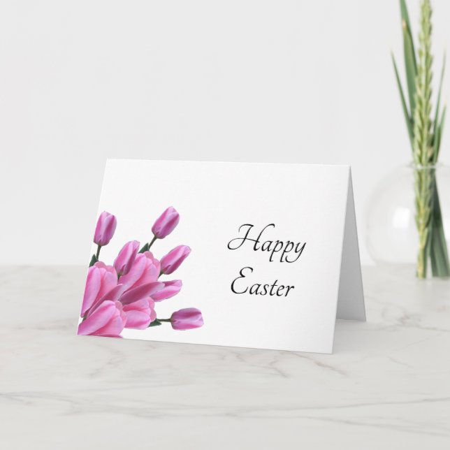 Tarjeta Festiva Tulipanes florales púrpura simple Pascua (Anverso)