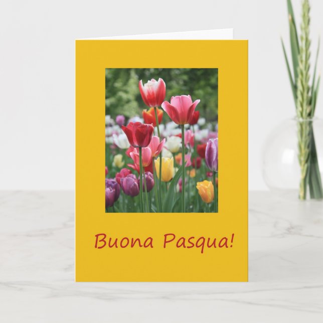 Tarjeta Festiva Tulipanes italianos de Pascua (Anverso)