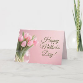 Tarjeta Festiva Tulipanes rosados Día de la Madre