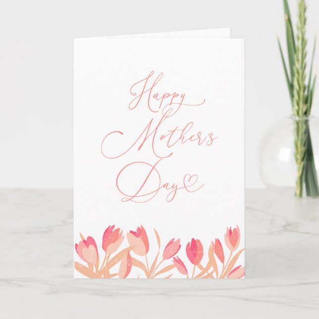 Tarjeta Festiva Tulipanes rosados Feliz Día de la Madre (Anverso)