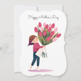 Tarjeta Festiva Tulipanes rosados para mamá | Día de la Madre