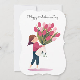 Tarjeta Festiva Tulipanes rosados para mamá   Día de la Madre