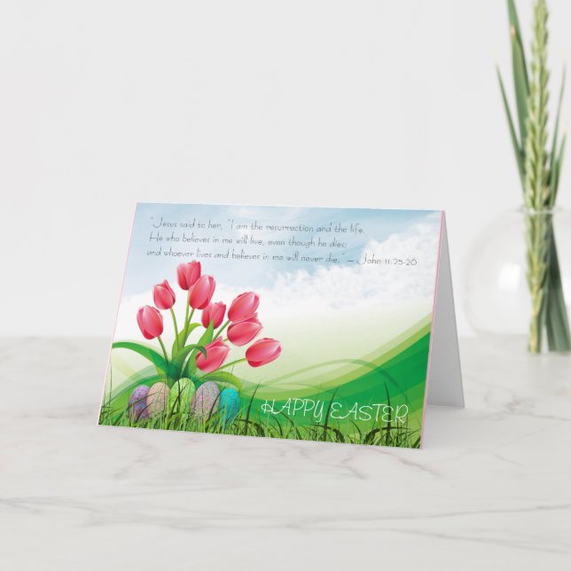 Tarjeta Festiva Tulipanes y nubes felices cristianos del verso de (Anverso)