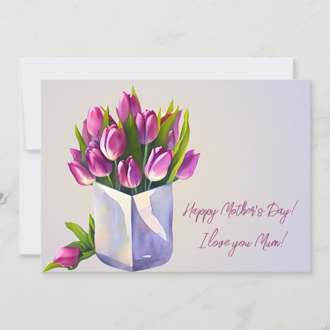 Tarjeta Festiva Tulips Bouquet Purple Feliz Día de la Madre (Anverso)