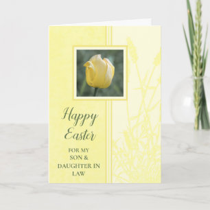 Tarjeta Festiva Tulips feliz hijo de Pascua e hija en derecho