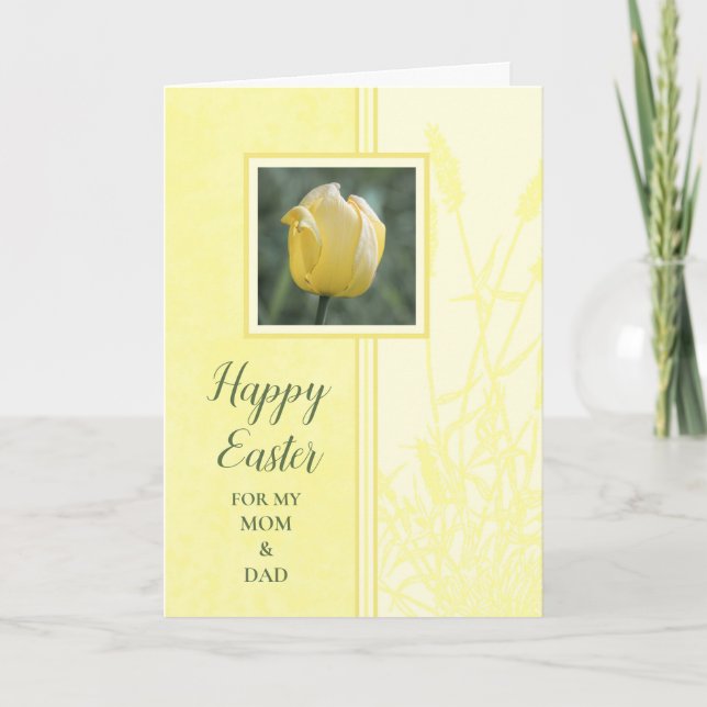 Tarjeta Festiva Tulips feliz mamá de Pascua y papá (Anverso)