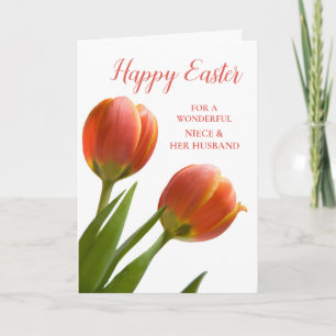 Tarjeta Festiva Tulips feliz sobrina de Pascua y su marido