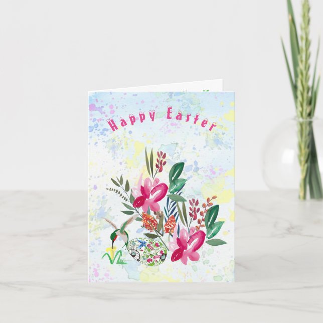 Tarjeta Festiva Tumba de agua de primavera Floral Huevo de Pascua  (Anverso)