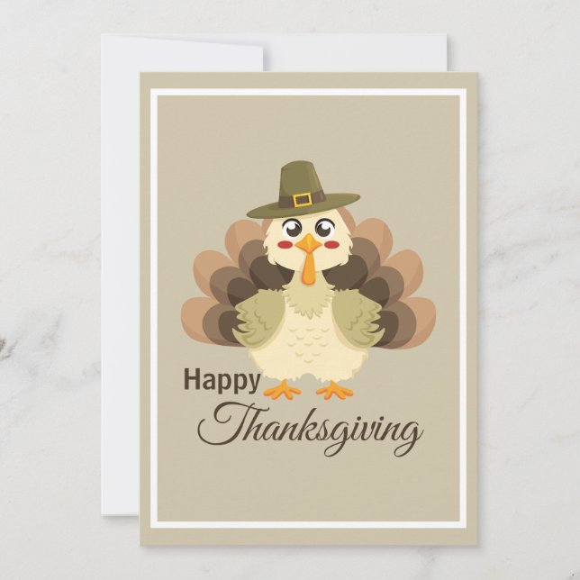 Tarjeta Festiva Turkey Thanksgiving Simple Cute Colorful Cartoon (Anverso)