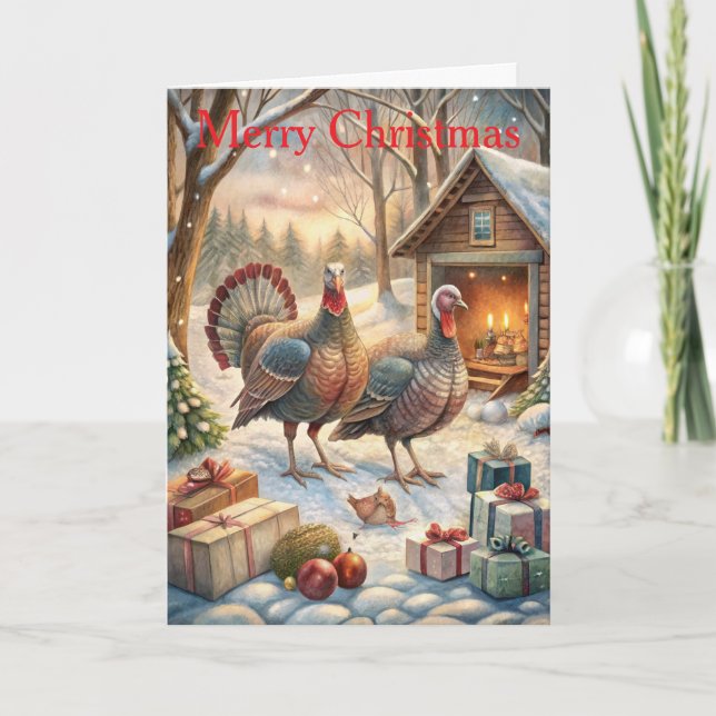 Tarjeta Festiva Turkeys at Christmas (Anverso)