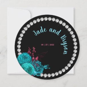 Tarjeta Festiva Turquesa floral y elegante Diamante de imitación m