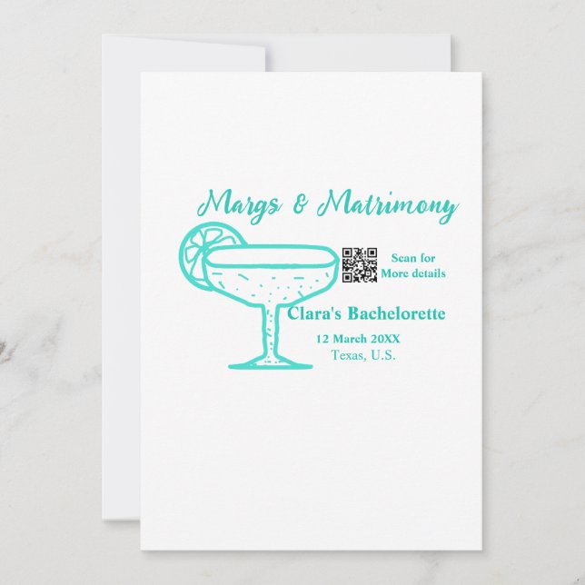 Tarjeta Festiva Turquesa Margs & Matrimonia Bachelorette (Anverso)