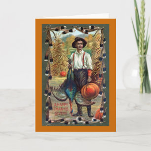Tarjeta Festiva Turquía, plumas y acción de gracias del vintage