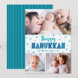 Tarjeta Festiva Turquoise 3 Fotografía Happy Hanukkah Moderno Typo