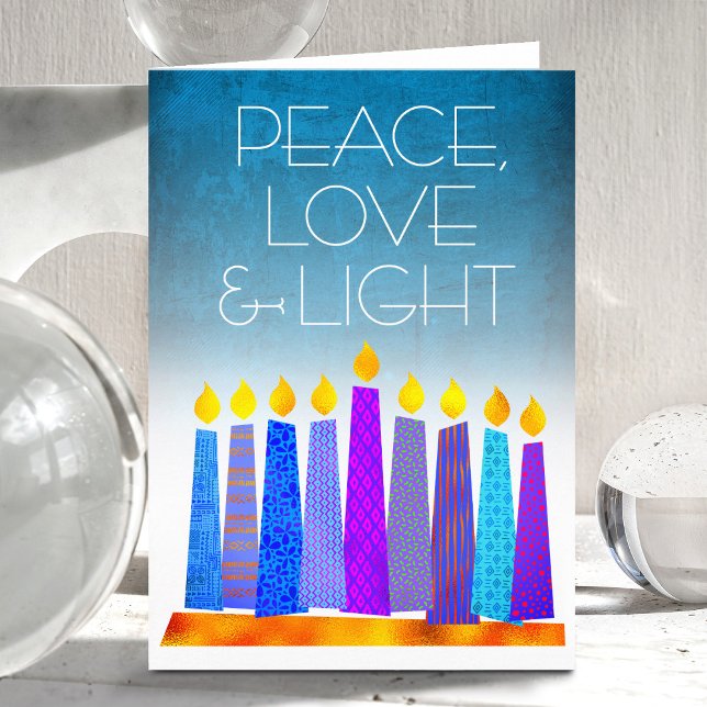 Tarjeta Festiva Turquoise Hanukkah Boho Vela Paz Luz de Amor (Subido por el creador)