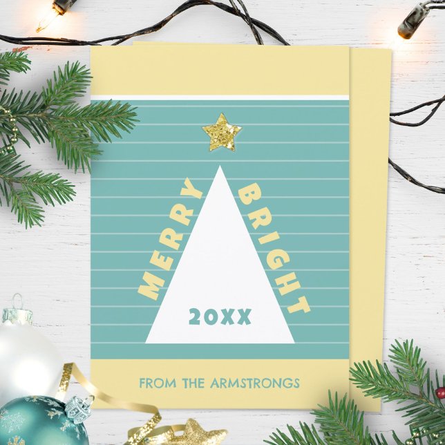 Tarjeta Festiva Turquoise Minimalist Geometric Christmas Tree (Turquoise Minimalist Christmas Tree Simple Holiday Card ©Susanne Sachers - Sunny Mind 🌞)
