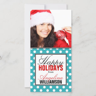 Tarjeta Festiva Turquoise Polka Dot Red Felices Fiestas