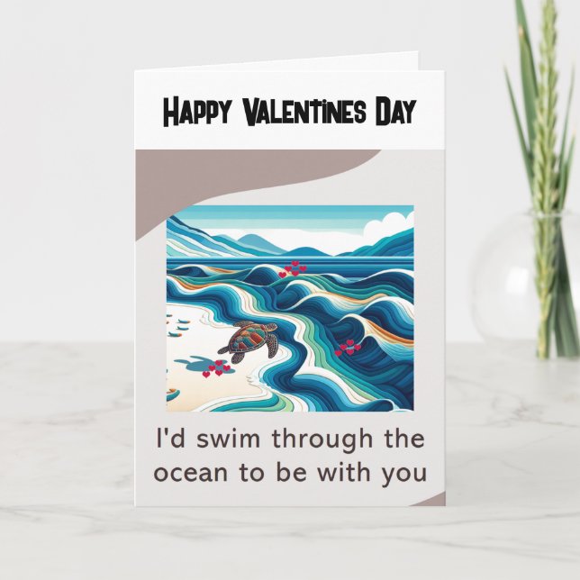 Tarjeta Festiva Turtle Ocean Feliz Día de San Valentín (Anverso)