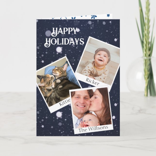 Tarjeta Festiva Tus 3 fotos instantáneas personalizan la nieve de  (Anverso)