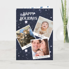 Tarjeta Festiva Tus 3 fotos instantáneas personalizan la nieve de