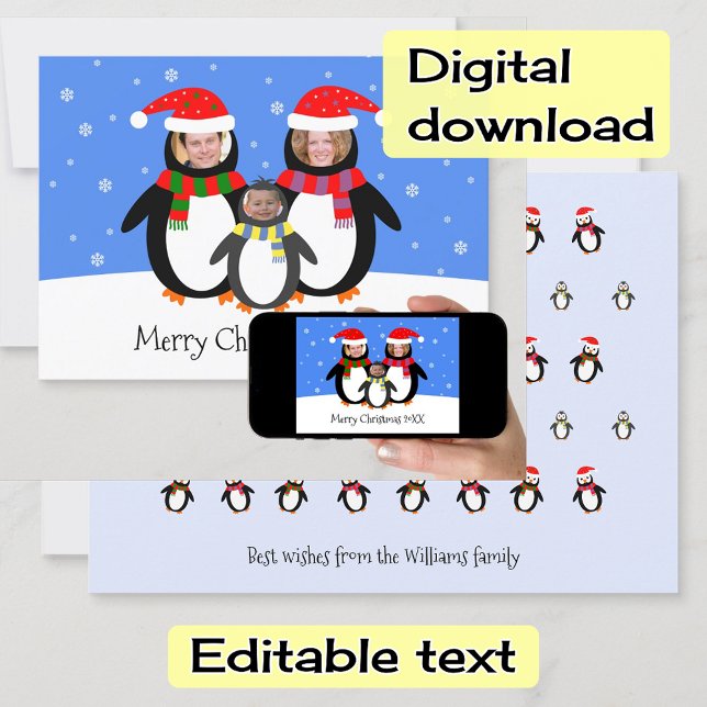 Tarjeta Festiva Tus fotos navidades de pingüinos de invierno (Subido por el creador)
