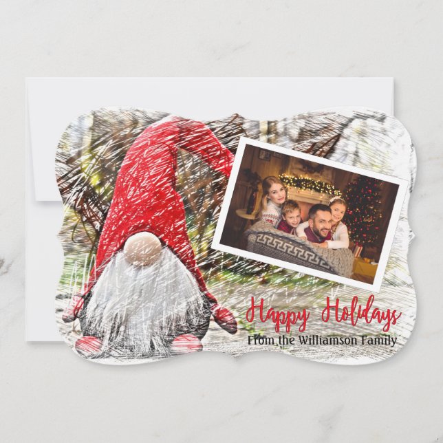 Tarjeta Festiva Tus Navidades de fotos Gnome Fancy Happy Holidays (Anverso)