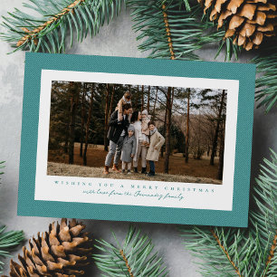 Tarjeta Festiva Tweed de espina de arenque verde azulado simple fo