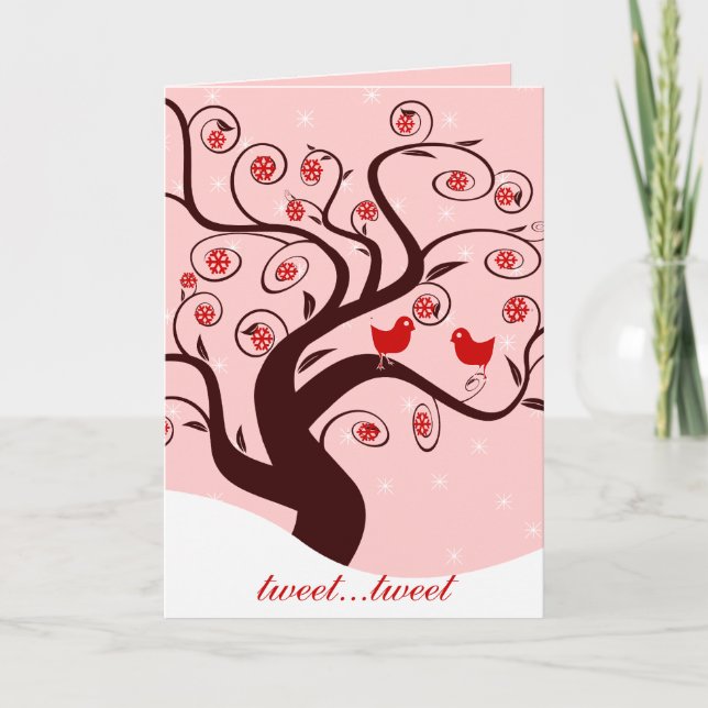 Tarjeta Festiva Tweet Cute Birds Swirl Tree Sweet Holidays (Anverso)