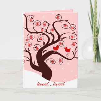 Tarjeta Festiva Tweet Cute Birds Swirl Tree Sweet Holidays