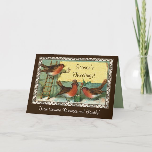 Tarjeta Festiva Tweetings de temporada sobre tres robots adoraban  (Anverso)