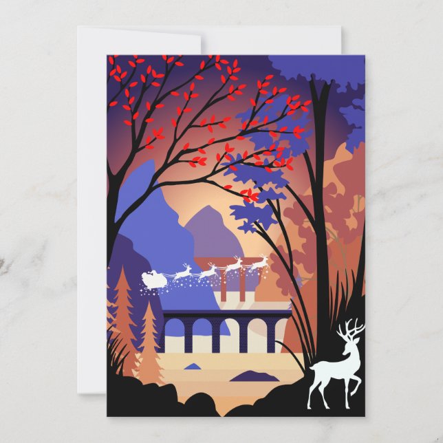 Tarjeta Festiva Twilight Forest Christmas Santa Sleigh (Anverso)