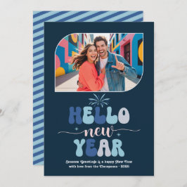 Tarjeta Festiva Twilight Ocean Hello New Year Blue Retro Photo