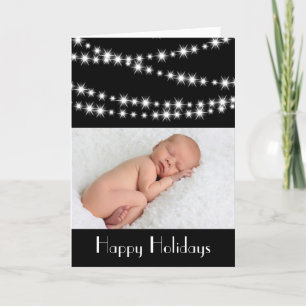 Tarjeta Festiva Twinkle Lights Photo Holiday Card negro