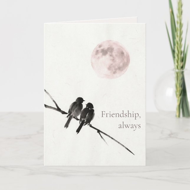 Tarjeta Festiva Two Birds Sumi-E | Friendship, Always | Galentines (Anverso)