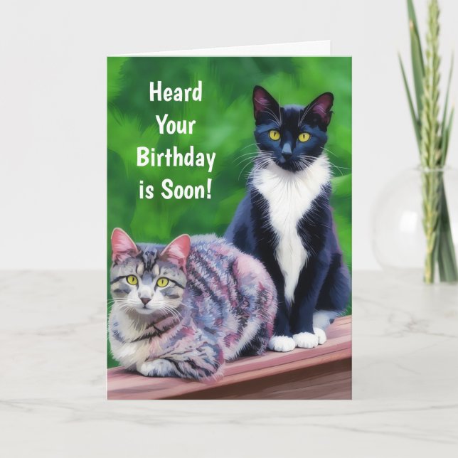 Tarjeta Festiva Two Cats Birthday Art Cat Lover Pun Fun Card (Anverso)