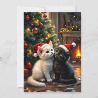 Tarjeta Festiva Two cute Christmas kitten with Santa hats