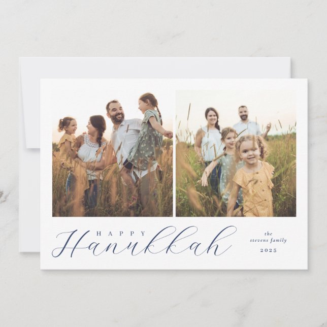 Tarjeta Festiva Two Photo Modern Hanukkah (Anverso)