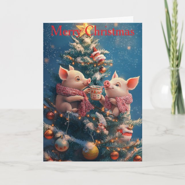 Tarjeta Festiva Two Piglets at Christmas (Anverso)