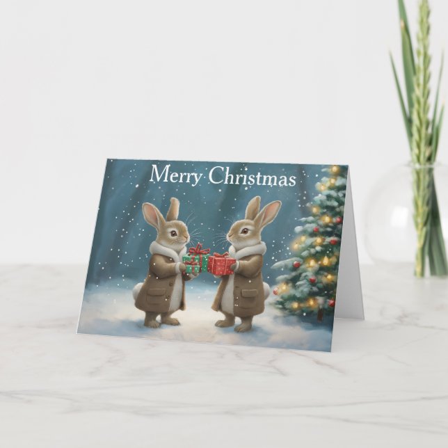 Tarjeta Festiva Two Rabbits at Christmas (Anverso)