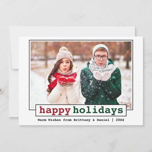 Tarjeta Festiva Typewriter Font Happy Holidays (Anverso)