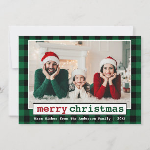 Tarjeta Festiva Typewriter Font Merry Fotos navideñas Placa verde