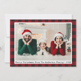 Tarjeta Festiva Typewriter Textos Red Plaid Navidades Foto Familia