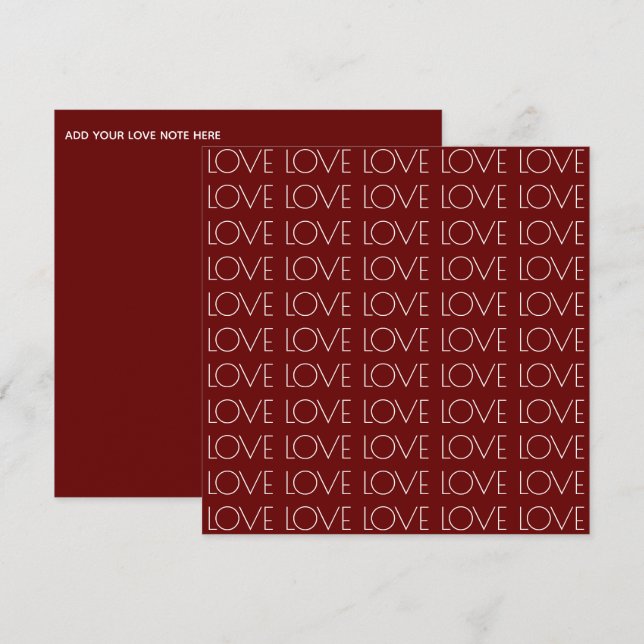 Tarjeta Festiva Typografía de "amor" Plaza Roja San Valentín (Anverso / Reverso)