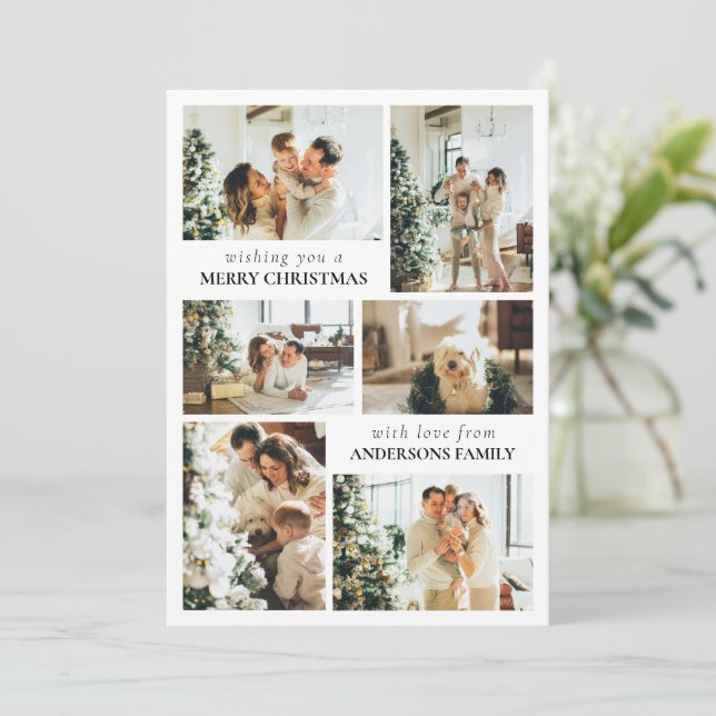 Tarjeta Festiva Typography Family Photo Collage Christmas Card (Anverso de pie)