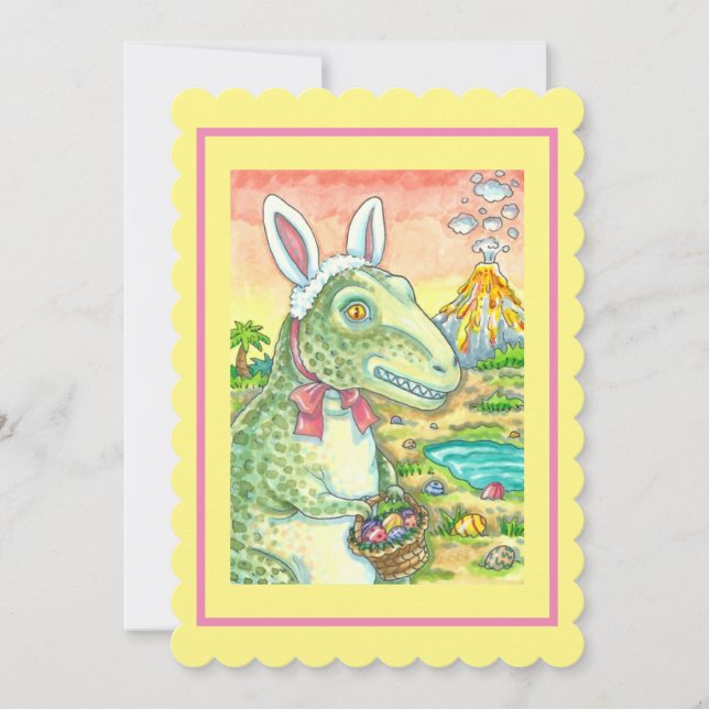 Tarjeta Festiva TYRANNOSAURUS, CUTE T-REX, BUNNY DINO Flat (Anverso)