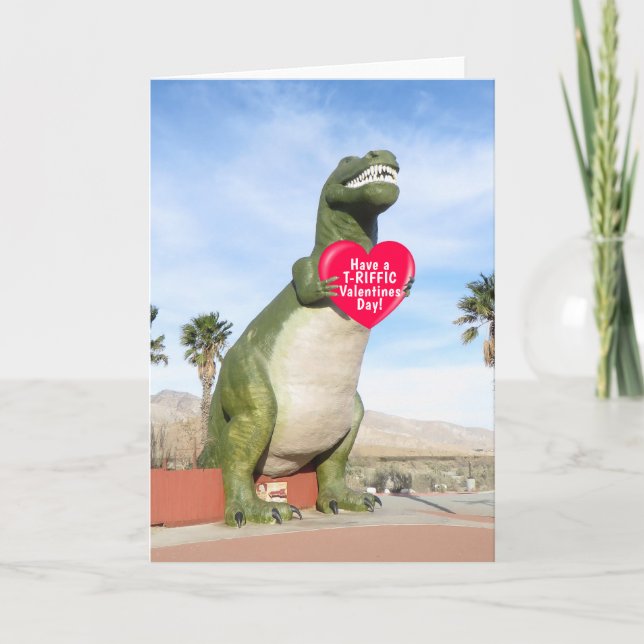 Tarjeta Festiva Tyrannosaurus Rex Dinosaur Valentine (Anverso)